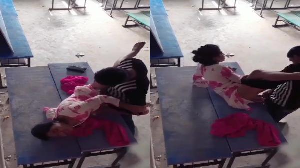 Desi village girl fucked on a classroom bench
