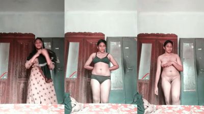 Nude Bangladeshi girl fingers her pussy after stripping